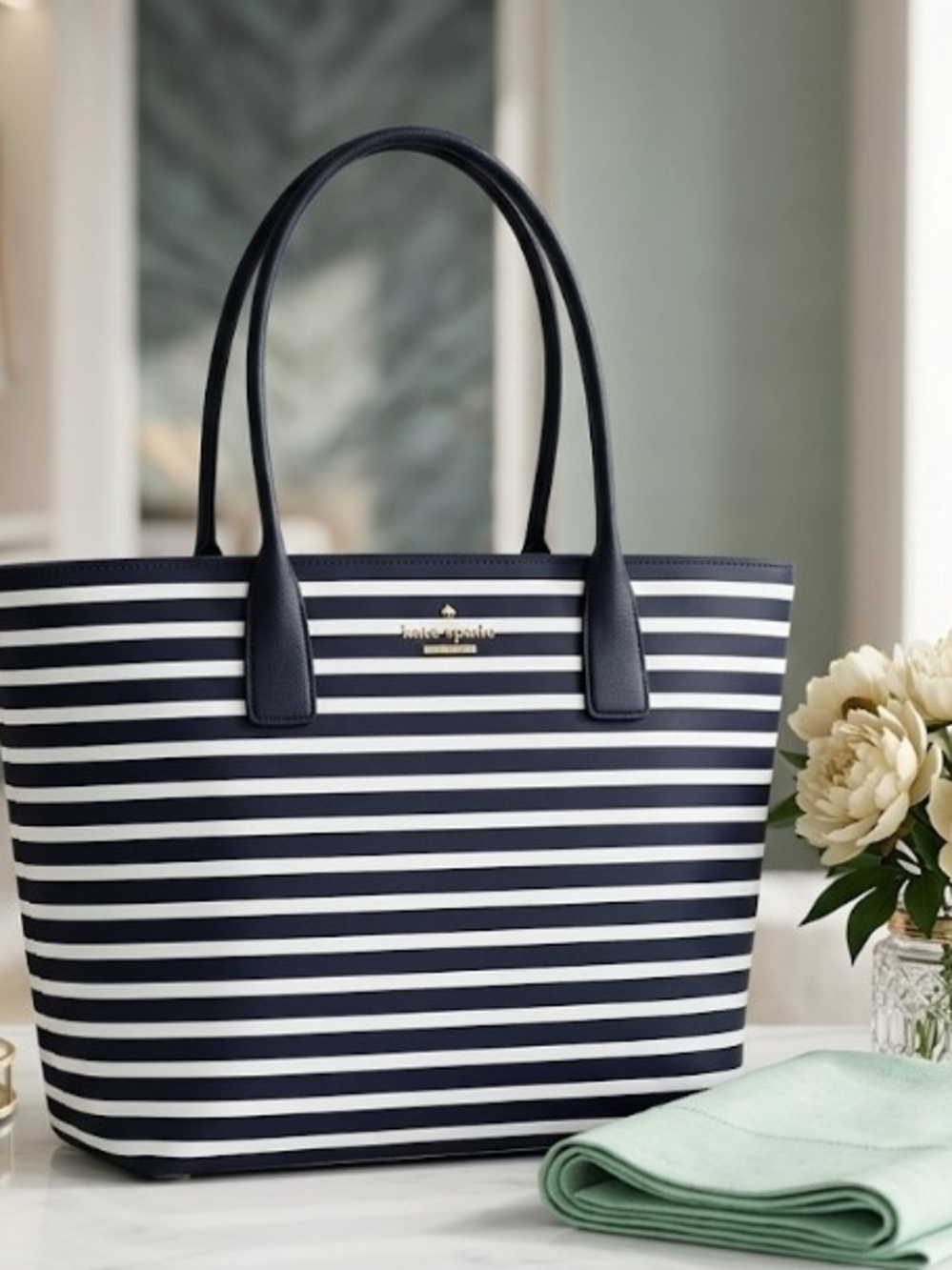 kate spade Navy & White Striped Tote Bag